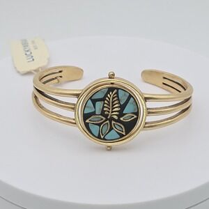 New!‎ LUCKY BRAND Mosaic Cuff Bracelet Reversible Spinning Centerpiece Gold Tone